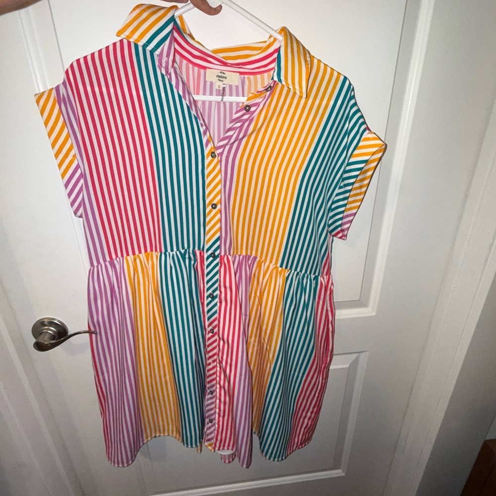 Colorblock Striped Button Dress